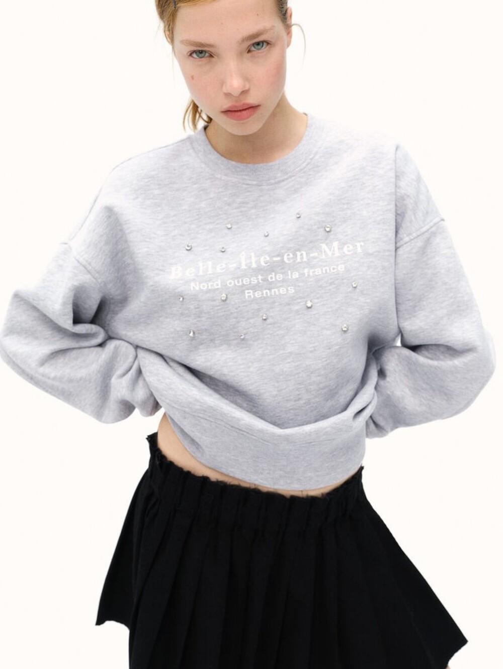 NWOT H&M Divided Rhinestone Embellished Graphic Sweatshirt Light Gray